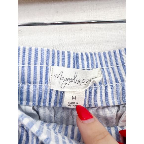 Magnolia Grace Women's Linen Wide Leg Pants Medium Pull On Blue Stripes Breezy - Picture 3 of 7